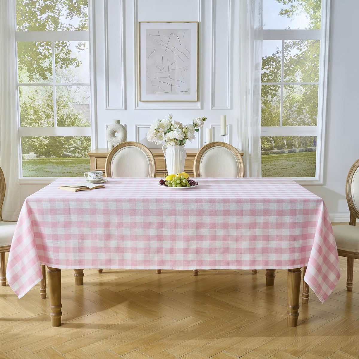 Pink Gingham Tablecloth, 60 x 90 Inch Rectangle Checkered Table Cover