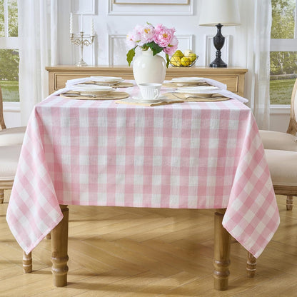 Pink Gingham Tablecloth, 60 x 90 Inch Rectangle Checkered Table Cover