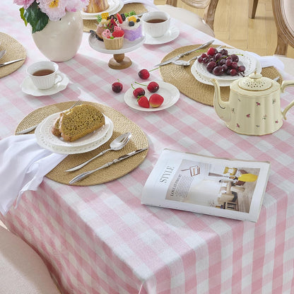 Pink Gingham Tablecloth, 60 x 90 Inch Rectangle Checkered Table Cover