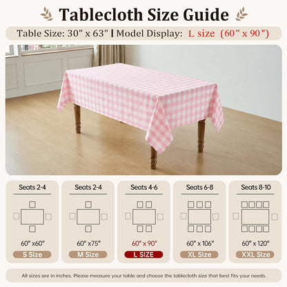 Pink Gingham Tablecloth, 60 x 90 Inch Rectangle Checkered Table Cover