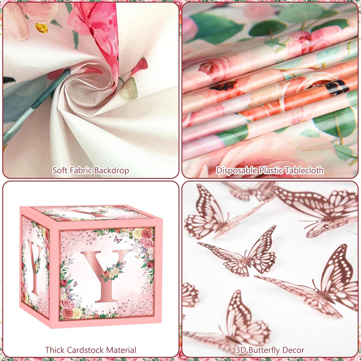 Pink Rose Gold Baby Shower Decorations for Girl, Floral Balloon Arch Set