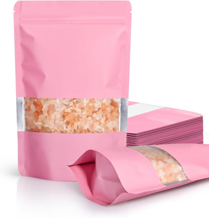 100 Pack Resealable Bags with Matte Window（Pink，4" x 6"）