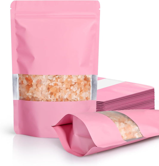 100 Pack Resealable Bags with Matte Window（Pink，4" x 6"）