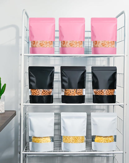 100 Pack Resealable Bags with Matte Window（Pink，4" x 6"）