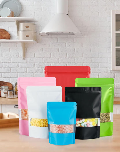 100 Pack Resealable Bags with Matte Window（Pink，4" x 6"）