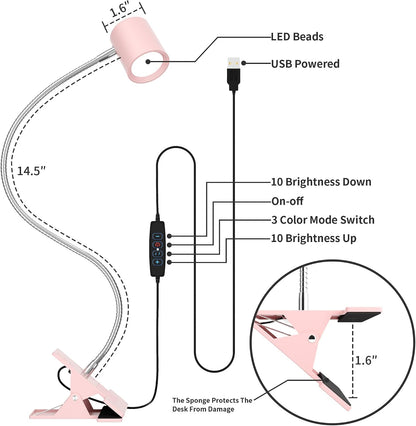 Desk Lamp,USB Clip On Light with 3 Color Modes,LED Reading Lamp