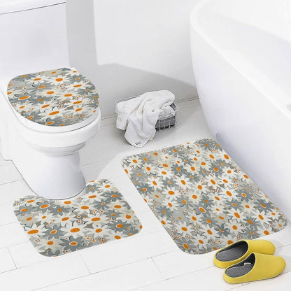Bathroom Rugs and Mats Set 3 Piece Nonslip Small Daisies in Light Grey and White Bath Rug and U-Shape Contoured Toilet Mat & Toilet Lid Cover Mat Blush Pink Flower Bath Carpet Bath Mats 20"x32"