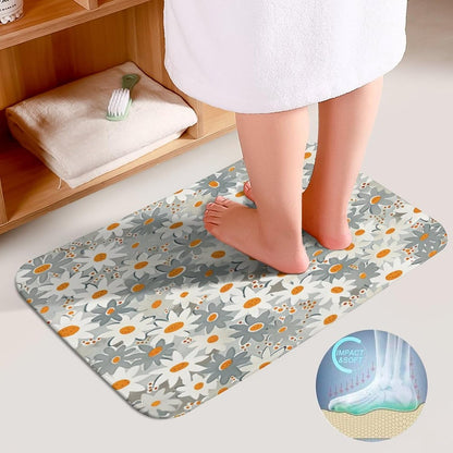 Bathroom Rugs and Mats Set 3 Piece Nonslip Small Daisies in Light Grey and White Bath Rug and U-Shape Contoured Toilet Mat & Toilet Lid Cover Mat Blush Pink Flower Bath Carpet Bath Mats 20"x32"