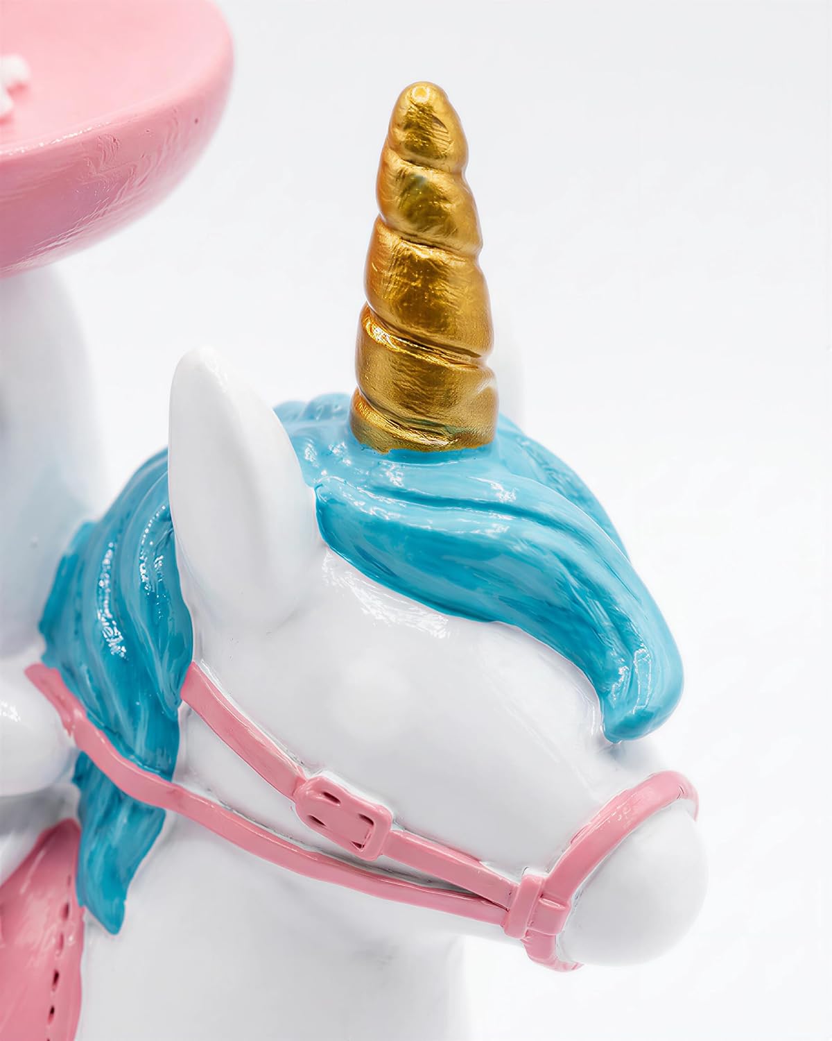Halloween Ghost Unicorn Figurine, Resin Ghost Riding Unicorn Statue with Pink Hat, Cute Spooky Tabletop Decor for Shelf, Mantel, Tiered Tray, Desk, Home Decorations Pastel Gift (Pink Ghost Rider)