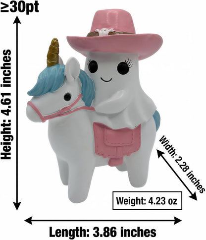 Halloween Ghost Unicorn Figurine, Resin Ghost Riding Unicorn Statue with Pink Hat, Cute Spooky Tabletop Decor for Shelf, Mantel, Tiered Tray, Desk, Home Decorations Pastel Gift (Pink Ghost Rider)