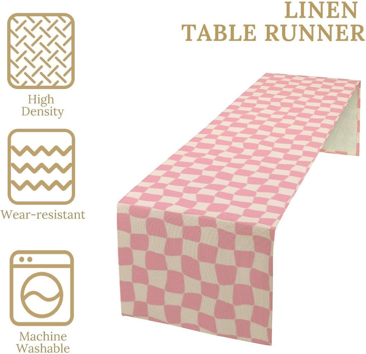Boho Hippie Table Runner Groovy Pink Twisted Checkered Funky Modern Geometric Dinner Runner for Living Room Kitchen Party Holiday Dinner Home Decor 13x36in