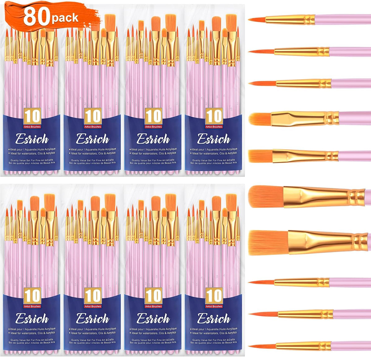 80PCS Pink Paint Brushes, Paint Brush for Acrylic Painting