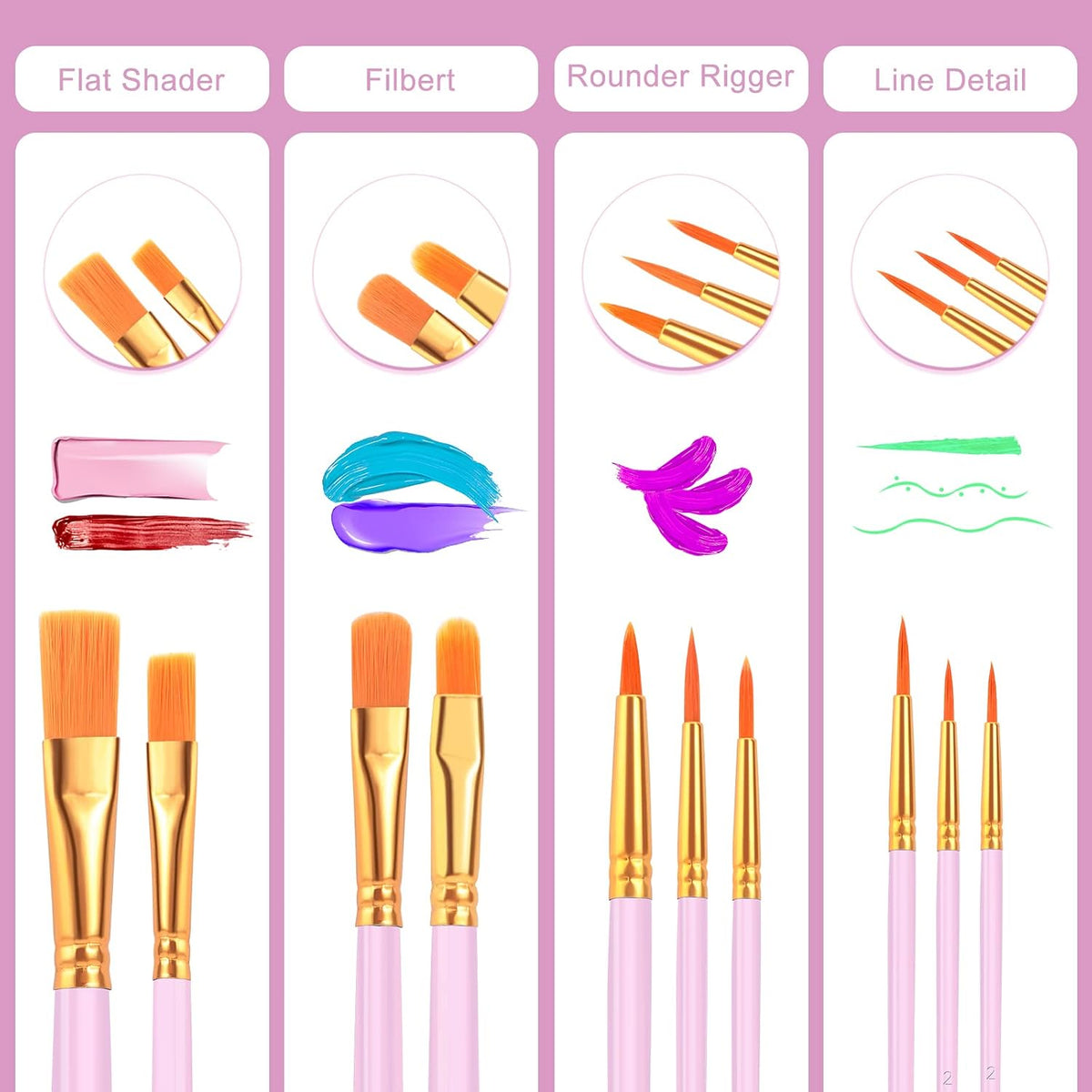 80PCS Pink Paint Brushes, Paint Brush for Acrylic Painting