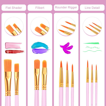 80PCS Pink Paint Brushes, Paint Brush for Acrylic Painting