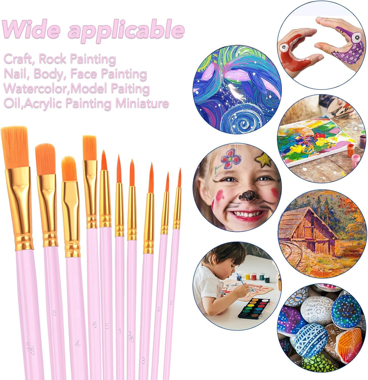 80PCS Pink Paint Brushes, Paint Brush for Acrylic Painting
