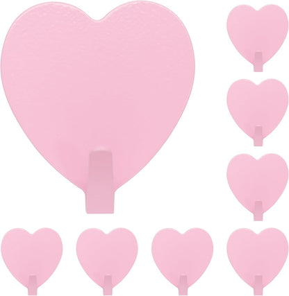 8PCS Heart Shaped Wall Hooks, Self Adhesive Hook Decorative Pink