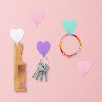 8PCS Heart Shaped Wall Hooks, Self Adhesive Hook Decorative Pink