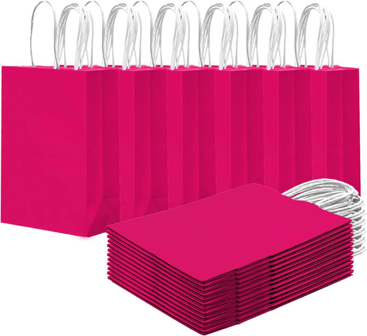 24PCS Small Gift Bag with Handles Bulk 8.3"x6"x3" Gift Bags Rose Pink Bags Multiple Uses (Small Size)
