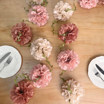 Dusty Pink Party Decorations Rose Gold Dusty Pink Beige Tissue Paper Flowers Pom Pom with Leaf Ribbon Hanging Garland Streamer for Birthday Wedding Shower Bridal Shower Engagement Party Supplies