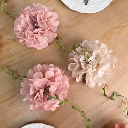 Dusty Pink Party Decorations Rose Gold Dusty Pink Beige Tissue Paper Flowers Pom Pom with Leaf Ribbon Hanging Garland Streamer for Birthday Wedding Shower Bridal Shower Engagement Party Supplies