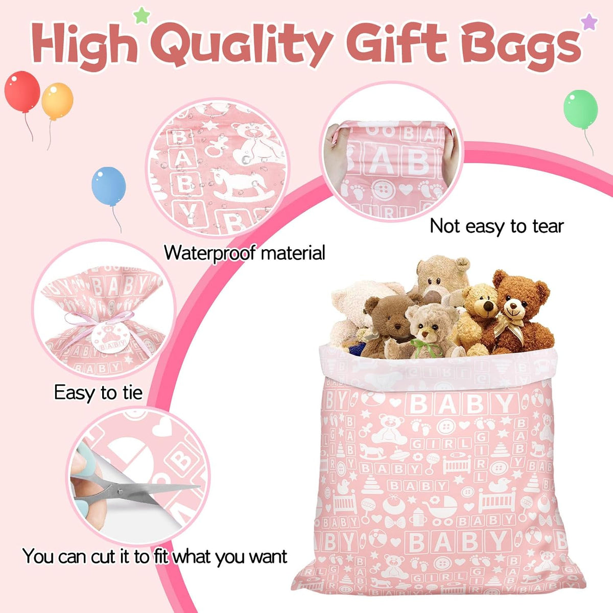 56 Inch Extra Large Pink Plastic Gift Bag for Baby Girls