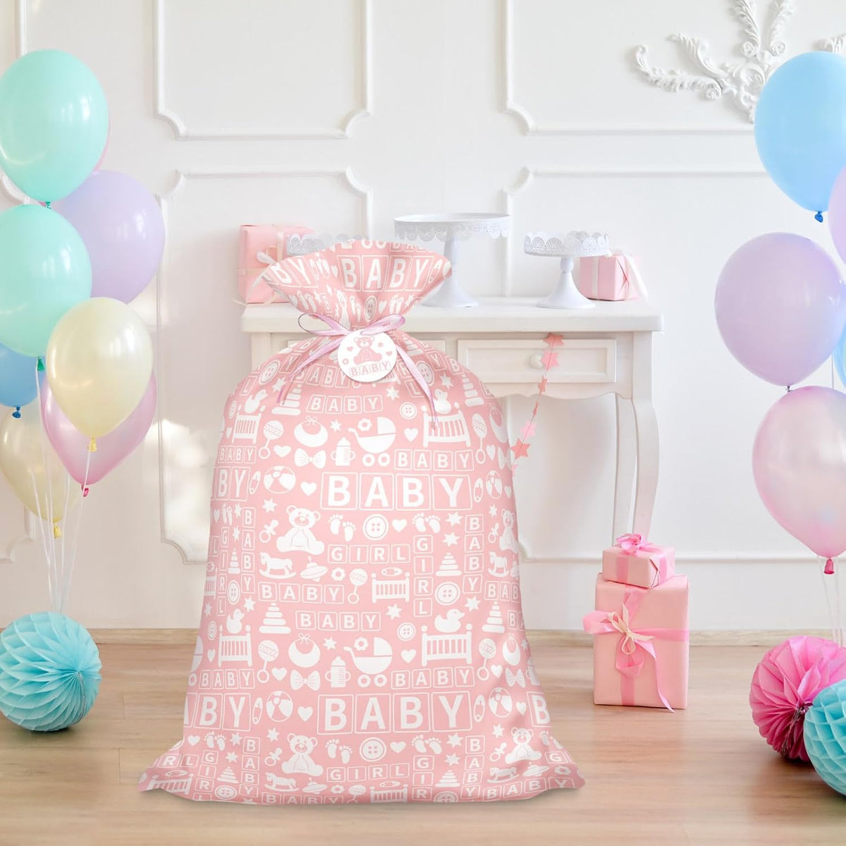 56 Inch Extra Large Pink Plastic Gift Bag for Baby Girls