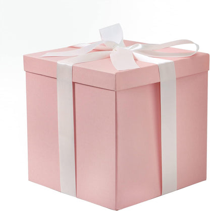 Medium Birthday Gift Box with Lids, Ribbon and Tissue Paper, Collapsible Gift Box - 1 Pcs, 10x10x10 Inches, Pink