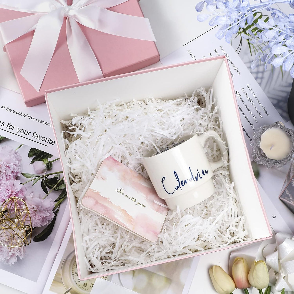 Medium Birthday Gift Box with Lids, Ribbon and Tissue Paper, Collapsible Gift Box - 1 Pcs, 10x10x10 Inches, Pink