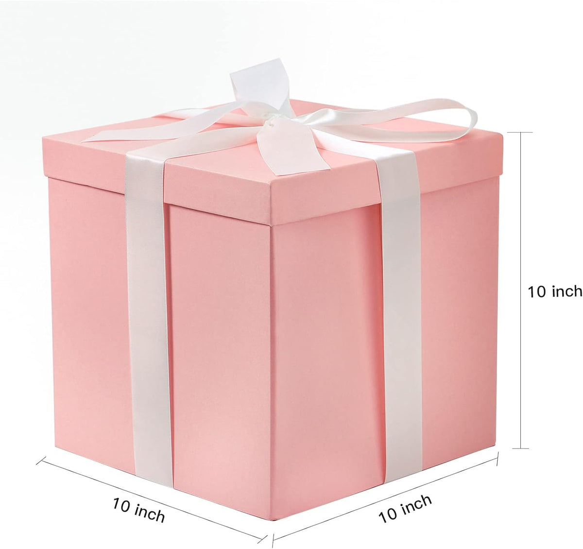 Medium Birthday Gift Box with Lids, Ribbon and Tissue Paper, Collapsible Gift Box - 1 Pcs, 10x10x10 Inches, Pink