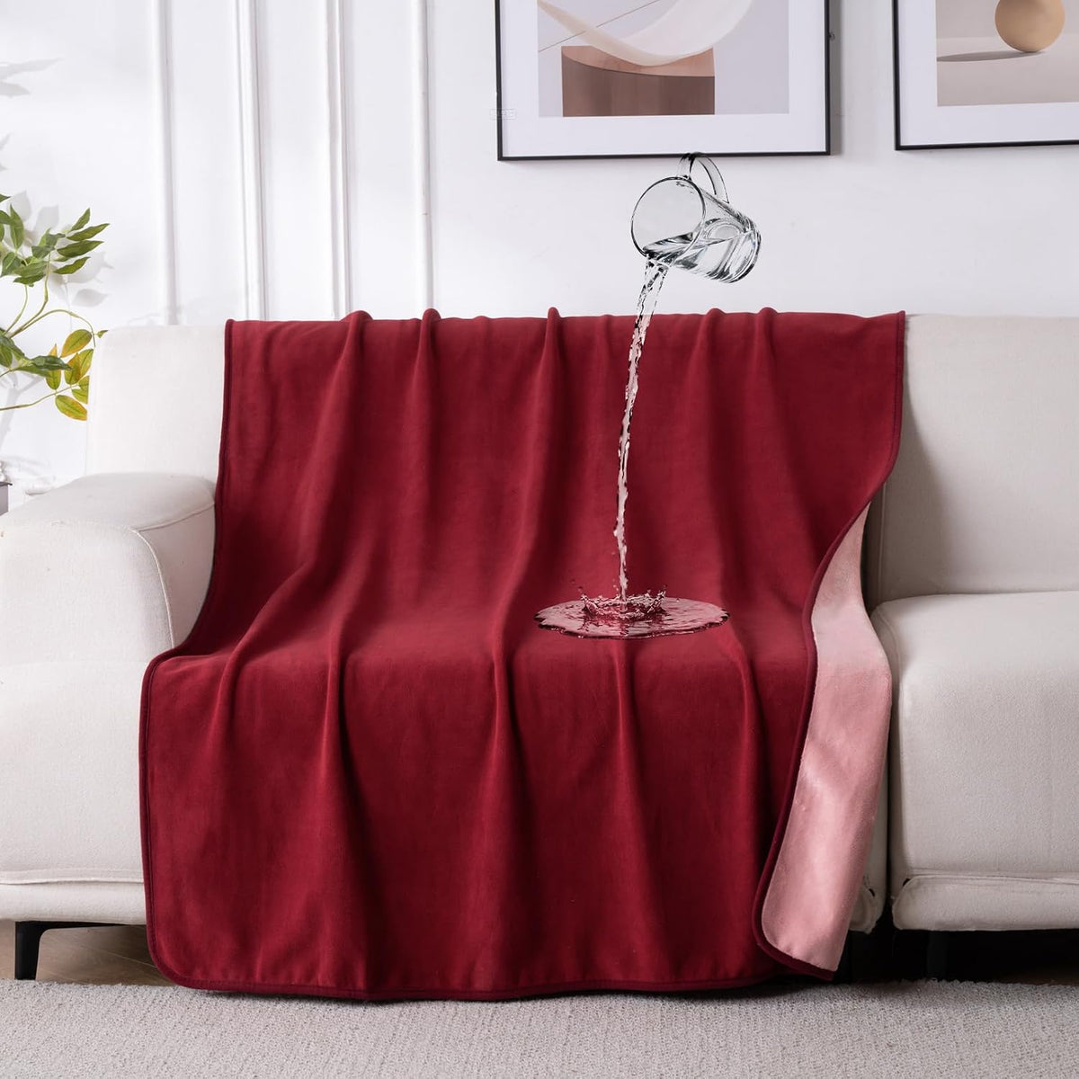 Reversible Waterproof Blanket for Bed Couch Sofa, 40x60, Burgundy/Pink