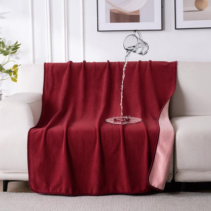 Reversible Waterproof Blanket for Bed Couch Sofa, 40x60, Burgundy/Pink