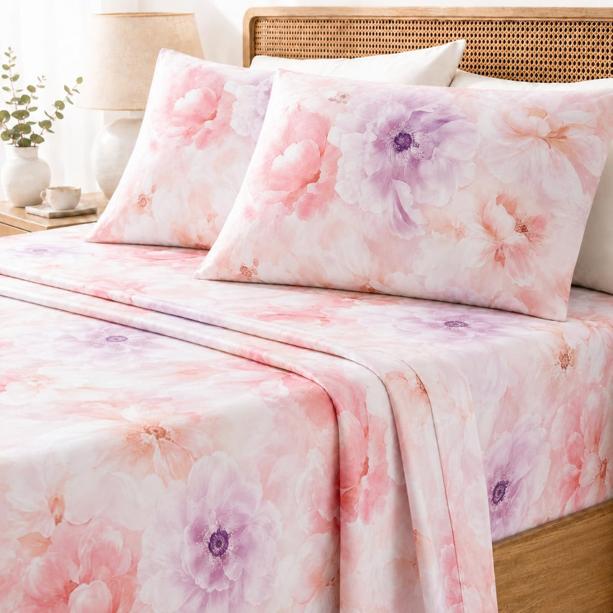 Floral Bed Sheet Set, Queen Size, 4PC
