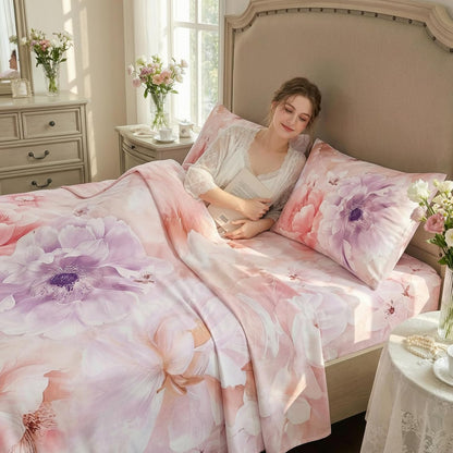 Floral Bed Sheet Set, Queen Size, 4PC