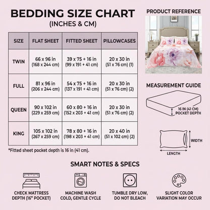 Floral Bed Sheet Set, Queen Size, 4PC