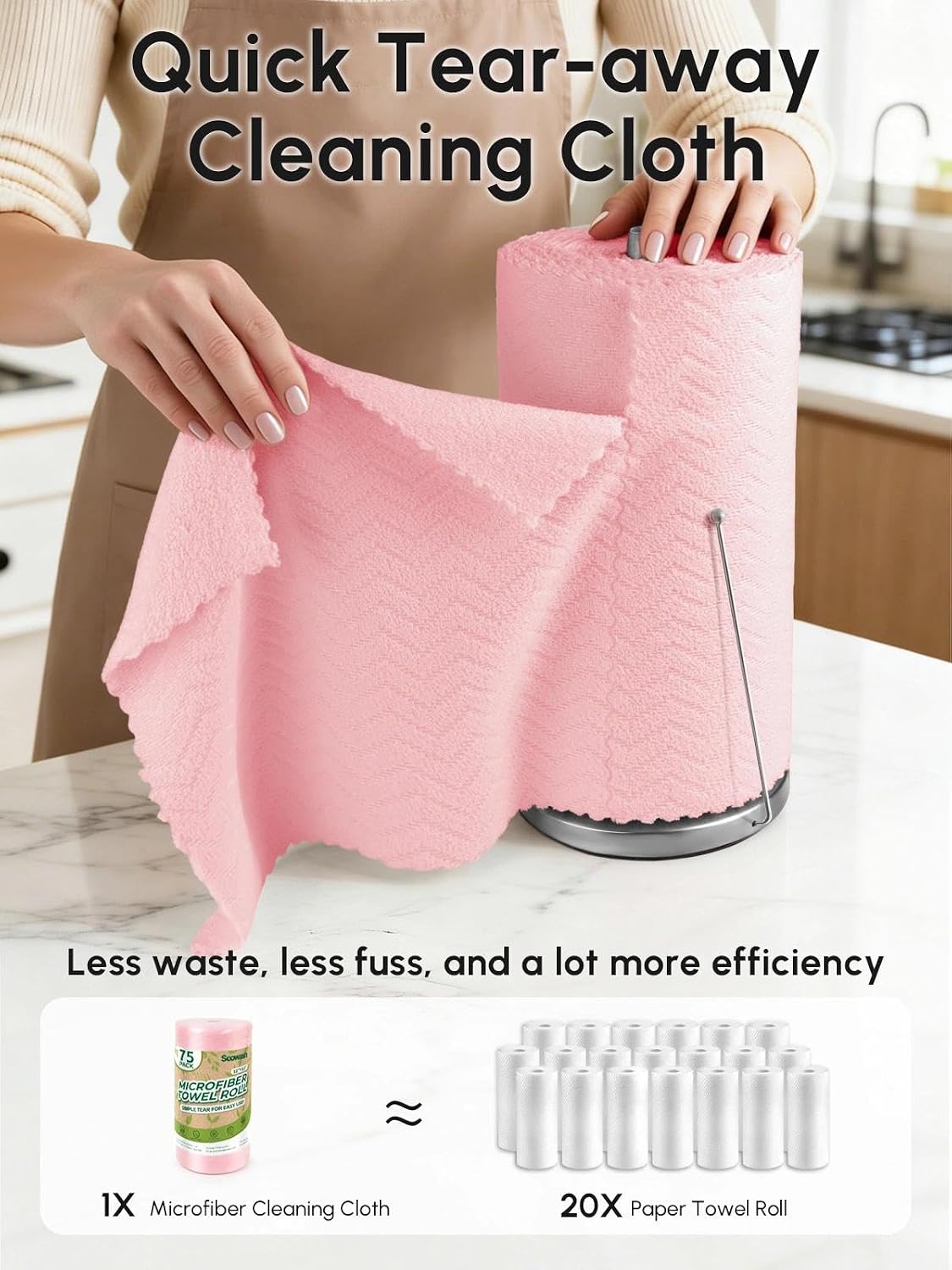 Microfiber Cleaning Cloths Roll 75 Pack 12x12 Inch Lint Free