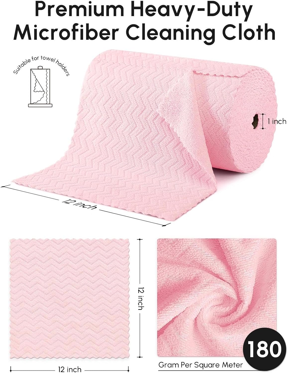 Microfiber Cleaning Cloths Roll 75 Pack 12x12 Inch Lint Free