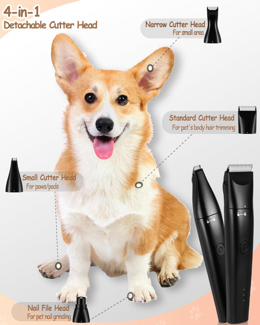 4 in 1 Dog Clippers, USB-C Rechargeable Dog Grooming Clipper Kit Nail Ginder with Two Speeds, Cordless Pet Cat Trimmer Shavers for Thick Hairs for Poodle, Small Pets