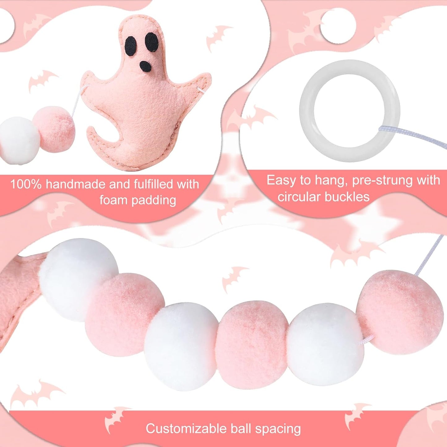 Pink Halloween Decor with Ghost Garland for Pink Halloween Decorations Garland Indoor in Pastel Decor