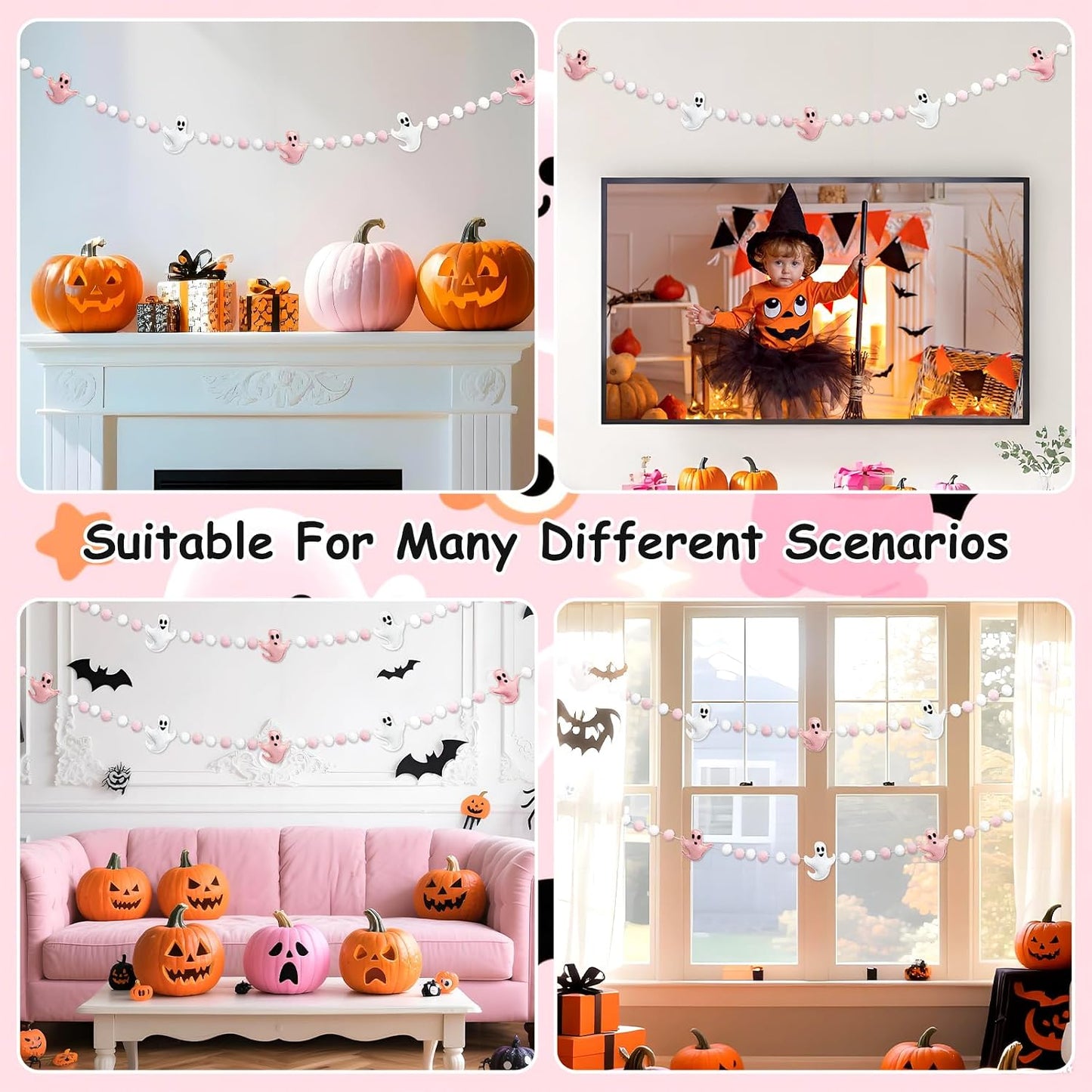 Pink Halloween Decor with Ghost Garland for Pink Halloween Decorations Garland Indoor in Pastel Decor