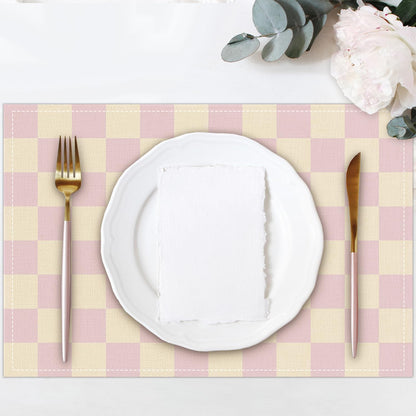 Pink Beige Checkered Mats Set of 4 Waterproof Placemats, Washable Placemats, Heat Resistant Non-Slip Place Mats for Indoor Outdoor Decoration, Dinner Kitchen Wedding Party Holiday Décor-13