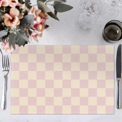 Pink Beige Checkered Mats Set of 4 Waterproof Placemats, Washable Placemats, Heat Resistant Non-Slip Place Mats for Indoor Outdoor Decoration, Dinner Kitchen Wedding Party Holiday Décor-13