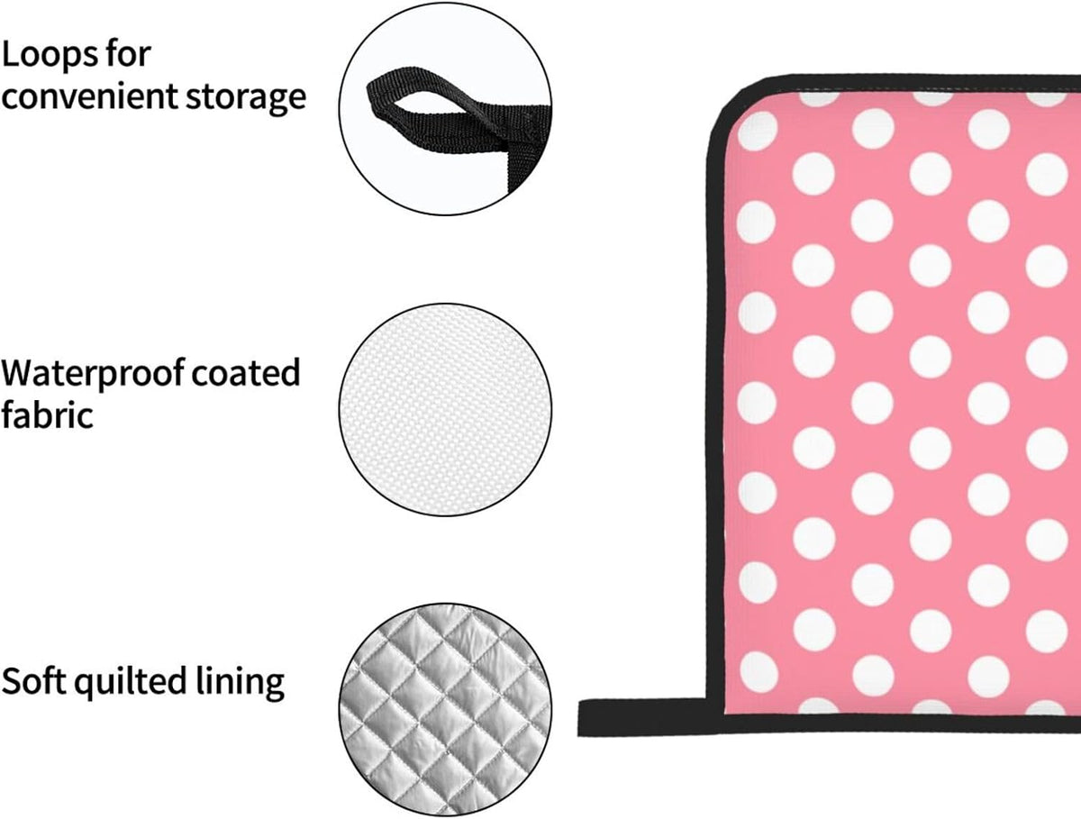 Light Pink Polka Dot Print (a) Oven Mitts and Pot Holders 4Pcs Set, Heat Resistant Silicone Oven Mitts Pot Holders for Kitchen Cooking Baking, Non-Slip Hot Pads Potholders Gloves