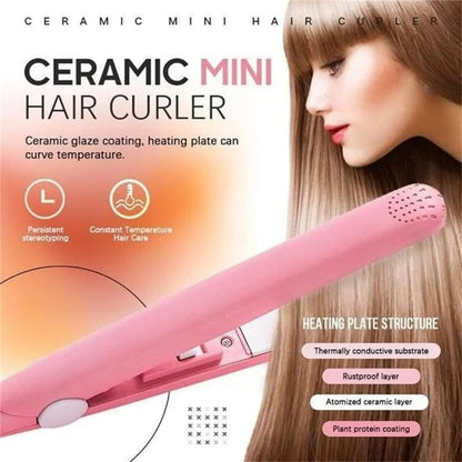 Mini Hair Curler, Ceramic Curler for Short and Fine Hair, 2 in 1 Mini Straightener with Travel Box, Hair Styling Tools