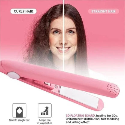 Mini Hair Curler, Ceramic Curler for Short and Fine Hair, 2 in 1 Mini Straightener with Travel Box, Hair Styling Tools