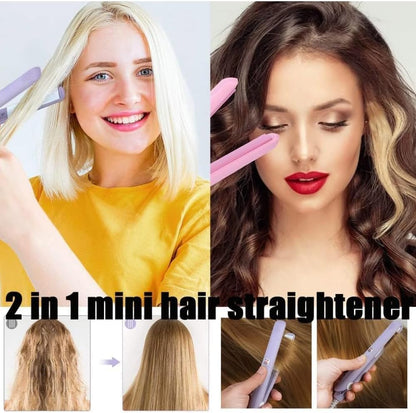 Mini Hair Curler, Ceramic Curler for Short and Fine Hair, 2 in 1 Mini Straightener with Travel Box, Hair Styling Tools