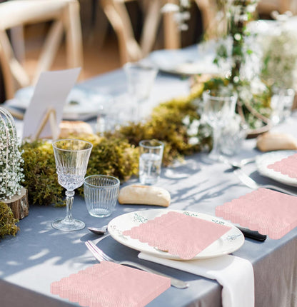 50 Pieces 3-ply Light Pink Napkins Disposable Folded 5 x 5 Inches Scalloped Cocktail Napkins Paper Napkins for Dinner Wedding Birthday Party Pink Dessert Napkins