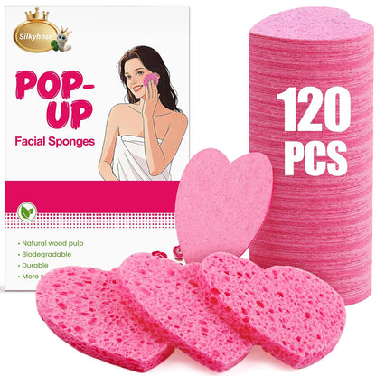 120Pcs Compressed Cellulose Sponges, Heart-Shape Exfoliating
