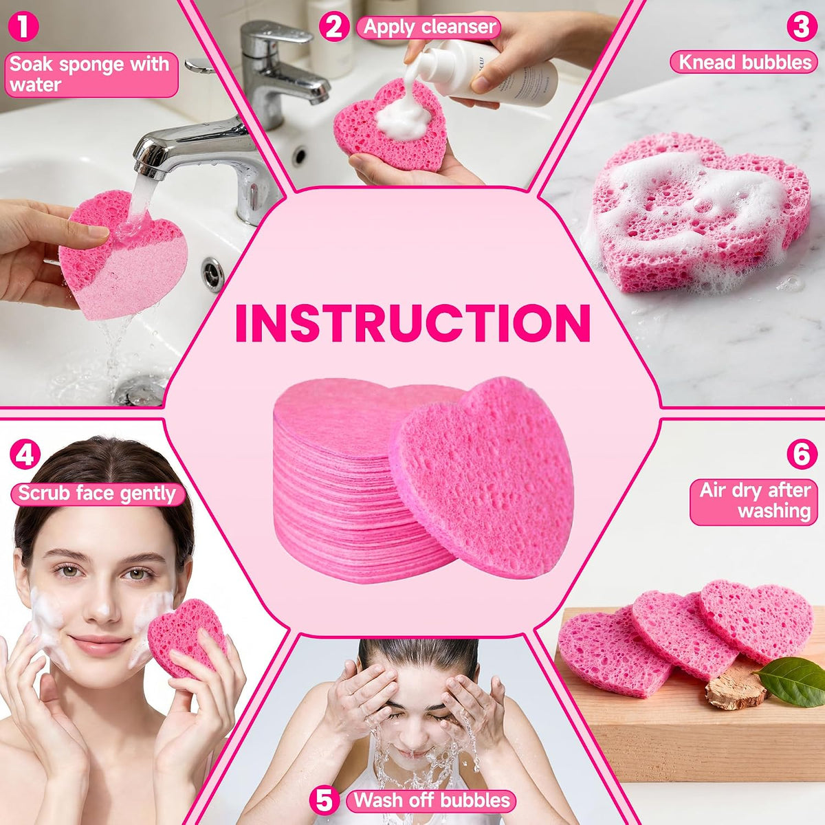 120Pcs Compressed Cellulose Sponges, Heart-Shape Exfoliating