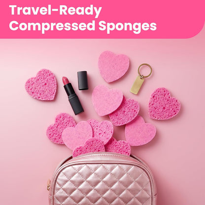 120Pcs Compressed Cellulose Sponges, Heart-Shape Exfoliating