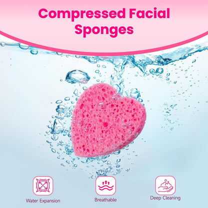 120Pcs Compressed Cellulose Sponges, Heart-Shape Exfoliating